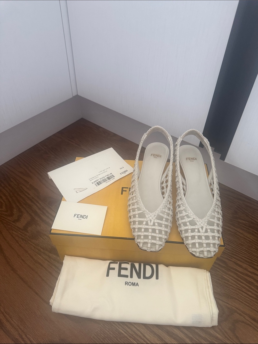 Fendi Ivory Woven Slingback Mules
